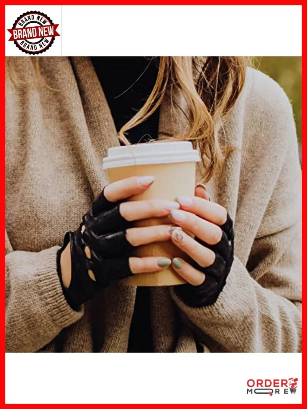 Women Fingerless Lambskin Unlined Leather Driving Gloves